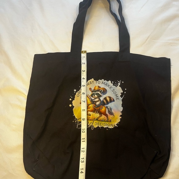 Black Tote Bag with Raccoon Design - Picture 3 of 4